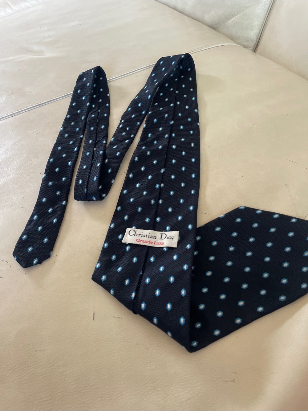 Dior Navy Tie with Light Blue Dot Medallions - Unisex!  Sexy AND Refined.